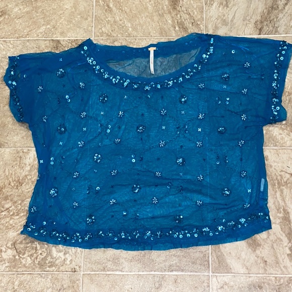 Free People Tops - Free People Mesh & Sequin Crop Top Size Medium
